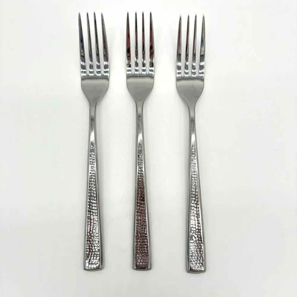 Hammered Stainless Steel Dinner Forks Modern Minimalist Silverware Towle 3pc Set